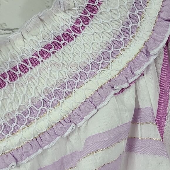 Lane Bryant 18/20 Off the Shoulder Flutter Sleeve Smocked Lavender Stripe Blouse - Picture 3 of 11
